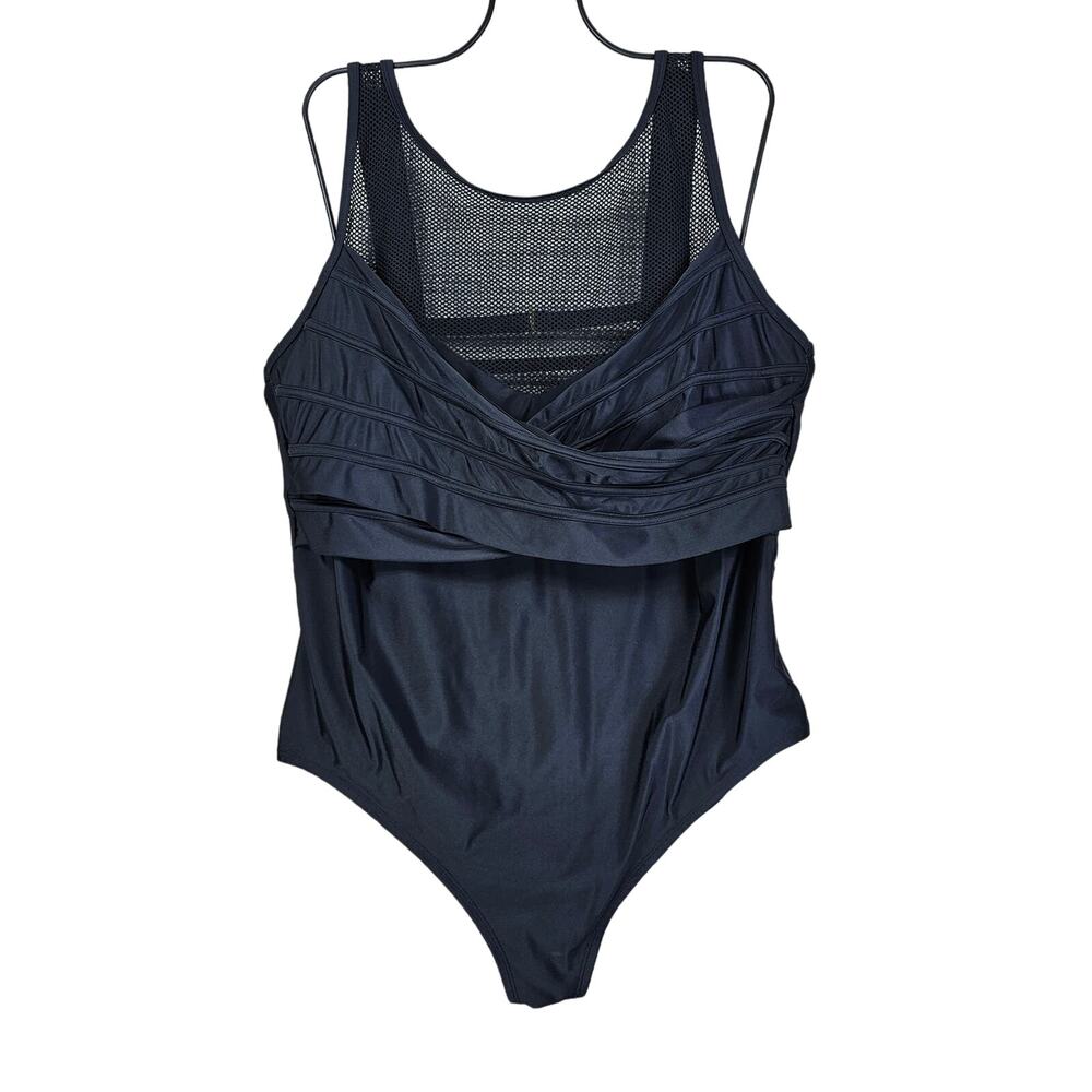 Adore Me One Piece Swim Womens Plus Size 2X Black Lilinoe Contour Plus Fishnet